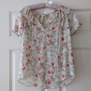Rebecca Taylor top sheer crinkle lightweight 8 silk blend floral Kamea